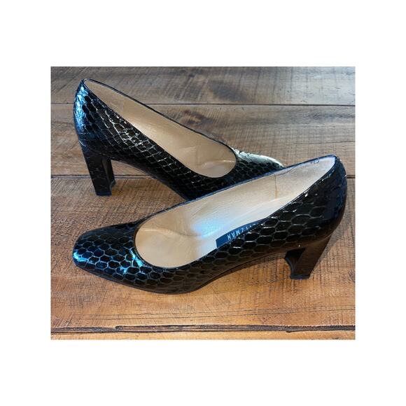 Womens Stuart Weitzman Brown Snakeskin Square Toe Block Heel‎ Shoe Size 8B - Picture 7 of 9